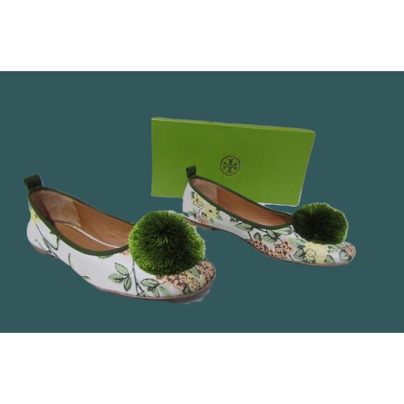 Tory Burch Floral Ballet Flats for Women for sale | eBay Tory Burch Green Floral Brocade Pom-Pom Ballet Flats \